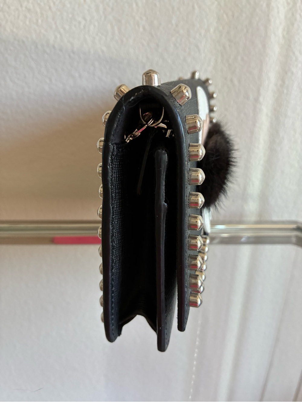 Fendi Karlito Studded Wallet on Chain / Clutch with Black Fur - Picture 6 of 16